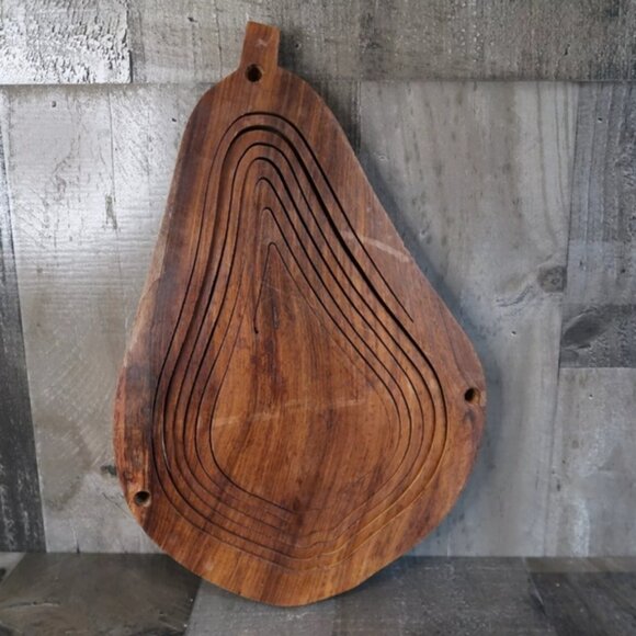 Pear Shaped Wood Collapsible Fruit Bowl Kitchen Decor Wooden - Picture 4 of 9